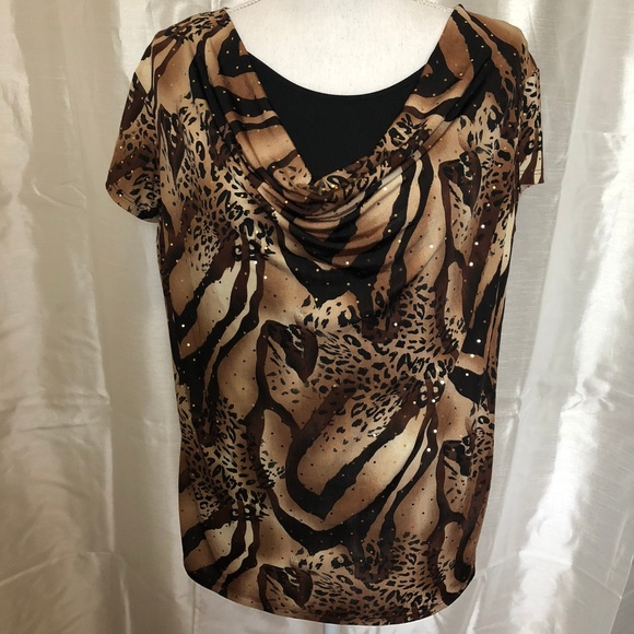 Brittany Black Tops - ANIMAL PRINT   Shell w/ Sequins    XLARGE